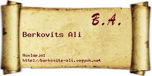 Berkovits Ali névjegykártya